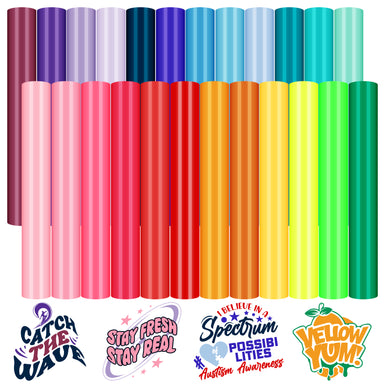 HTVRONT Bright Heat Transfer Vinyl,25 Pack 12"x10" Iron-On Vinyl for T-Shirts,24 Assorted Multi-Color HTV Vinyl for All Cutting Machine,Easy to Cut & Transfer