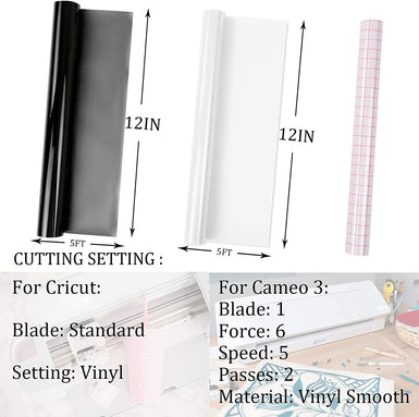 Adhesive Vinyl Roll Bundle - 12"x5 Ft 3 Rolls(35 Colors)