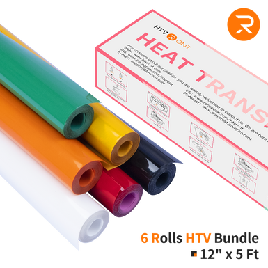 Heat Transfer Vinyl Bundle - 12"x5 Ft (6 Assorted Colors)
