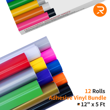 Adhesive Vinyl Roll Bundle - 12"x5 Ft (12 Assorted Colors)