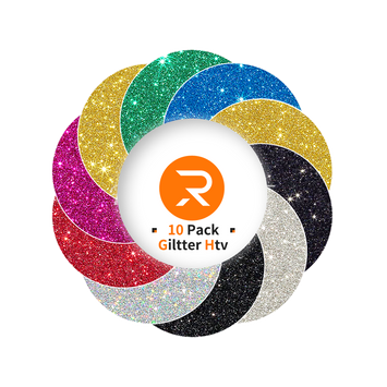 Glitter HTV vinyl Bundle - 12" x 10" 10 Pack(9 Assorted Colors)