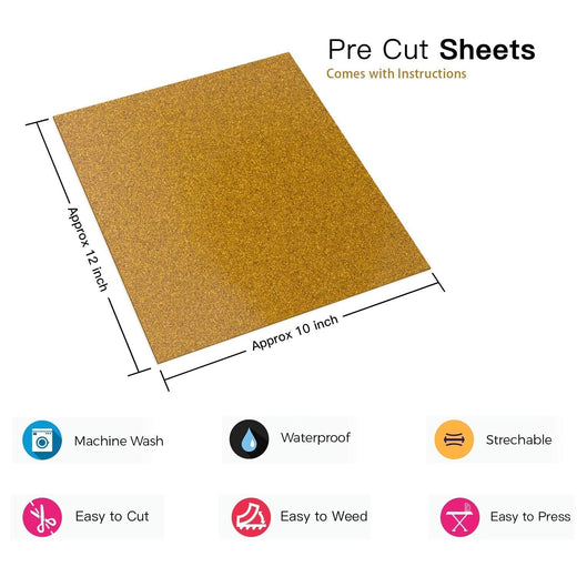 UK-Glitter Heat Transfer Vinyl Bundle - 12" x 10" 5 Pack  (5 Assorted Colors)