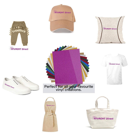 UK-Glitter Heat Transfer Vinyl Bundle - 12" x 10" 5 Pack  (5 Assorted Colors)