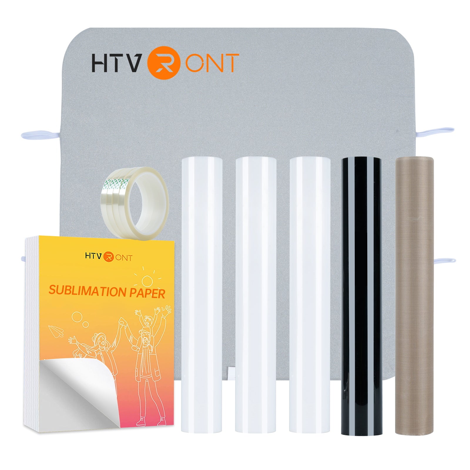 HTVRONT Heat Press Accessories for Auto Heat Press - Includes HTV, Sublimation Paper, Teflon Sheets, Sublimation HTV, Heat Resistant Tape & Heat Press Mat. Great Tool Kit as Gifts for Beginners