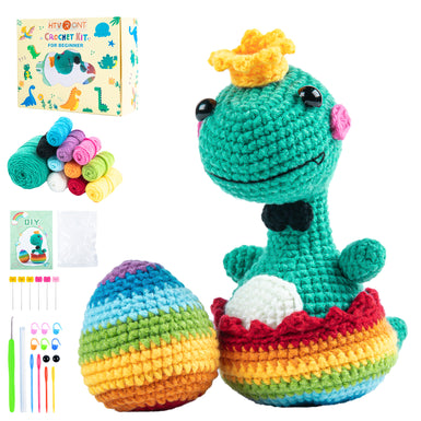 HTVRONT Crochet Kit for Beginners - Beginner Crochet Kit for Adults Kids Gift - Complete Crochet Kits with Step-by-Step Video Tutorials, Easy Learn to Crochet Stuffed Animals Knitting Kit(Dinosaur)