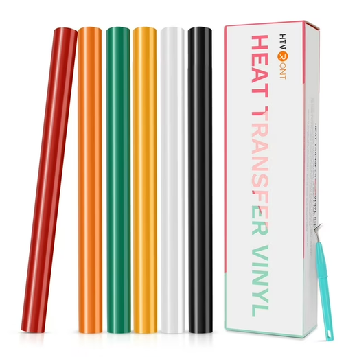 HTVRONT HTV Heat Transfer Vinyl Bundle (6 Pack) - 6 Inch by 5 Feet HTV Vinyl Rolls, Easy to Cut Iron on Vinyl for Cutting Machine& Cameo, Easy to Weed Heat Transfer Vinyl