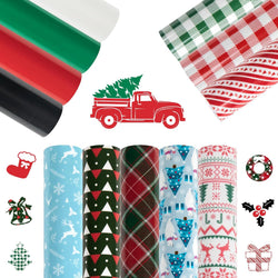 UK-Christmas Patterned Buffalo Plaid Heat Transfer Vinyl Bundle-13 Sheets