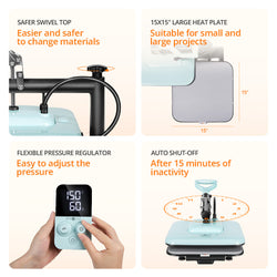 [⚡Flash Deal] HTVRONT Manual Heat Press Machine 15" x 15" 110V - (2 Colors) & Free Mini Heat Press
