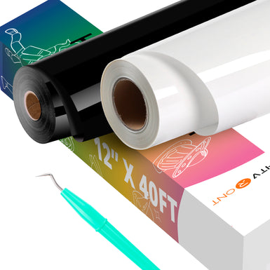 HTVRONT Black & White HTV Heat Transfer Vinyl - 12" X 40FT Iron on Vinyl for Cricut & Other Cutting Machines, HTV Vinyl Heat Transfer Vinyl for T Shirts - Easy to Use for Heat Vinyl Design