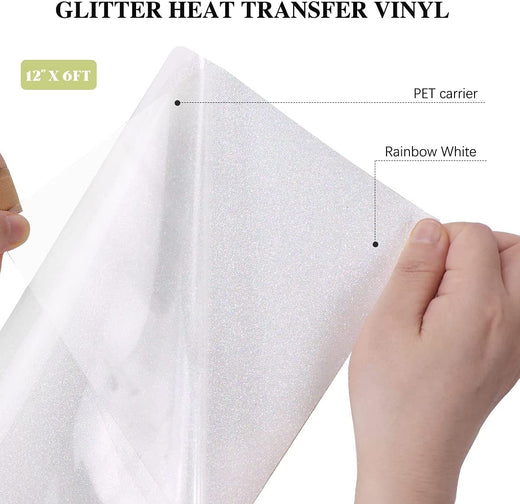 UK-Rainbow Glitter Heat Transfer Vinyl Roll for Sublimation - 12"x6 Ft (2 Colors)
