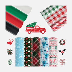 UK-Christmas Patterned Buffalo Plaid Heat Transfer Vinyl Bundle-13 Sheets