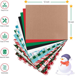 UK-Christmas Patterned Buffalo Plaid Heat Transfer Vinyl Bundle-13 Sheets