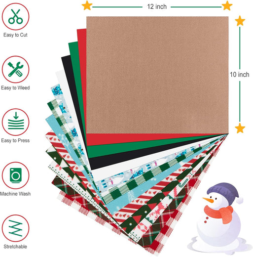 UK-Christmas Patterned Buffalo Plaid Heat Transfer Vinyl Bundle-13 Sheets