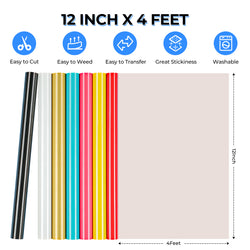HTVRONT Heat Transfer Vinyl Roll -12" x 4FT Turquoise HTV Vinyl for T-Shirts, Turquoise Iron on Vinyl for All Cutting Machines