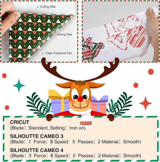 UK-Christmas Patterned Buffalo Plaid Heat Transfer Vinyl Bundle-13 Sheets