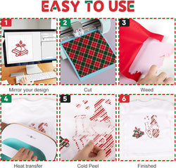 UK-Christmas Patterned Buffalo Plaid Heat Transfer Vinyl Bundle-13 Sheets