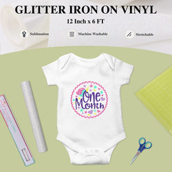 UK-Rainbow Glitter Heat Transfer Vinyl Roll for Sublimation - 12"x6 Ft (2 Colors)