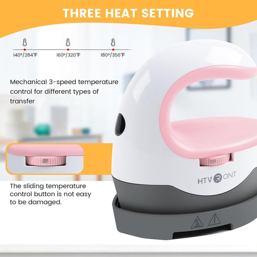 HTVRONT Mini Heat Press Machine – Portable Iron for T-Shirts, Hats & DIY Heat Transfer Projects (Baby Pink)