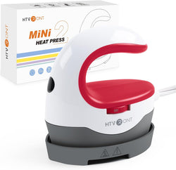HTVRONT Mini Heat Press Machine – Portable Iron for T-Shirts, Hats & DIY Heat Transfer Projects (Raspberry Red）