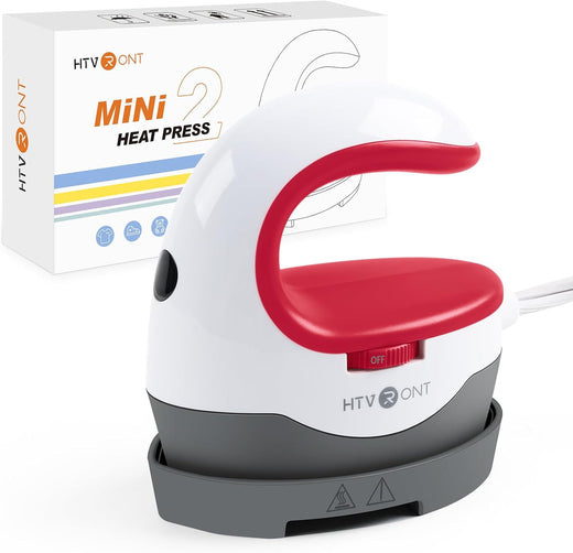 HTVRONT Mini Heat Press Machine – Portable Iron for T-Shirts, Hats & DIY Heat Transfer Projects (Raspberry Red）