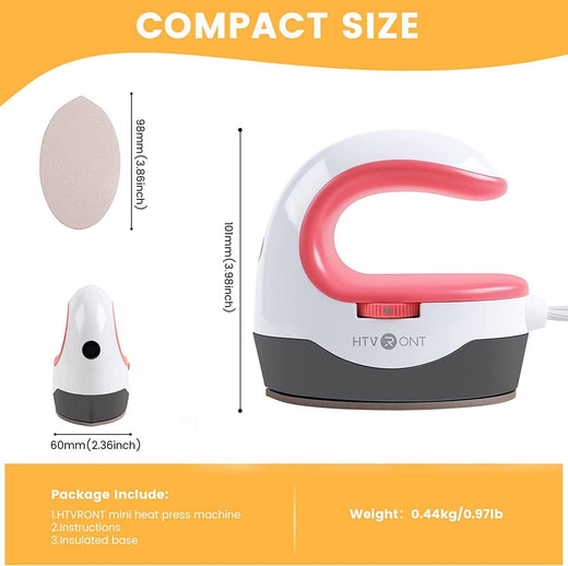 HTVRONT Mini Heat Press Machine – Portable Iron for T-Shirts, Hats & DIY Heat Transfer Projects (Red）