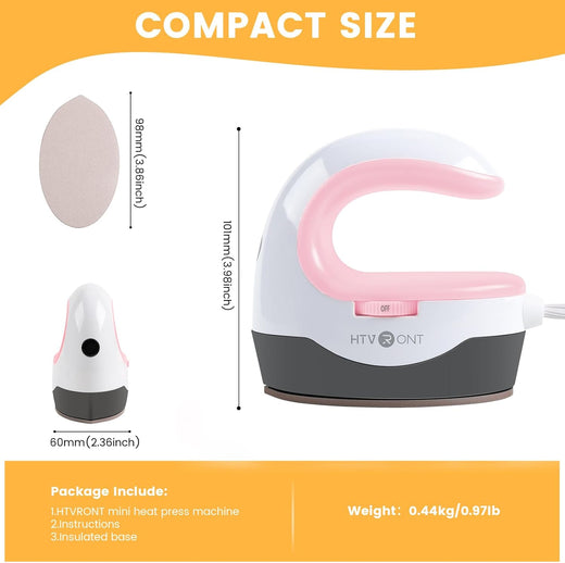 HTVRONT Mini Heat Press Machine – Portable Iron for T-Shirts, Hats & DIY Heat Transfer Projects (Baby Pink)