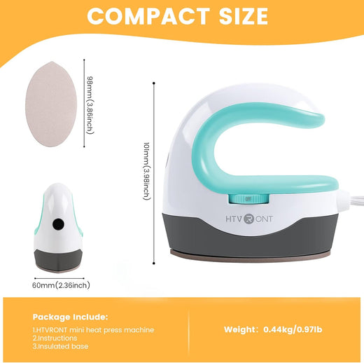 HTVRONT Mini Heat Press Machine – Portable Iron for T-Shirts, Hats & DIY Heat Transfer Projects (Mint Green)