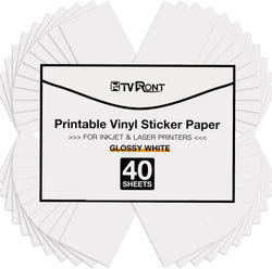 HTVRONT Printable Vinyl for Inkjet Printer & Laser Printer, 40 Pcs Glossy Sticker Paper for Printers, Waterproof & Dry Quickly Printable Vinyl Sticker Paper for HP, Epson and Other Printers - 8.5"x11"