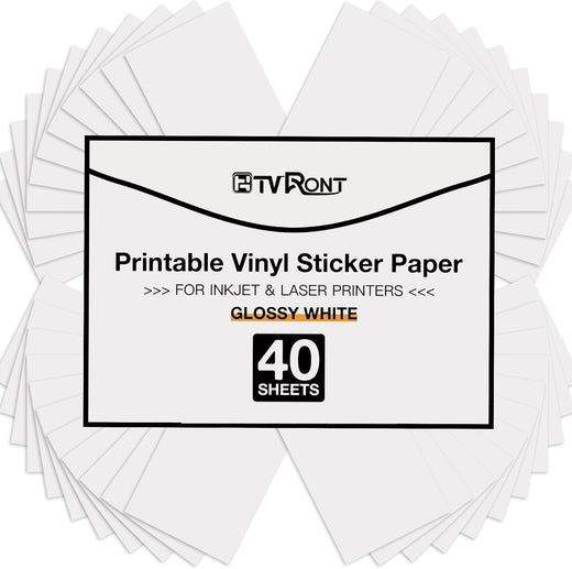 HTVRONT Printable Vinyl for Inkjet Printer & Laser Printer, 40 Pcs Glossy Sticker Paper for Printers, Waterproof & Dry Quickly Printable Vinyl Sticker Paper for HP, Epson and Other Printers - 8.5"x11"