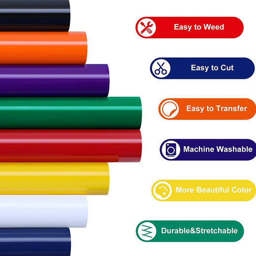 UK-Heat Transfer Vinyl Bundle - 8 Pack 12" x 3FT