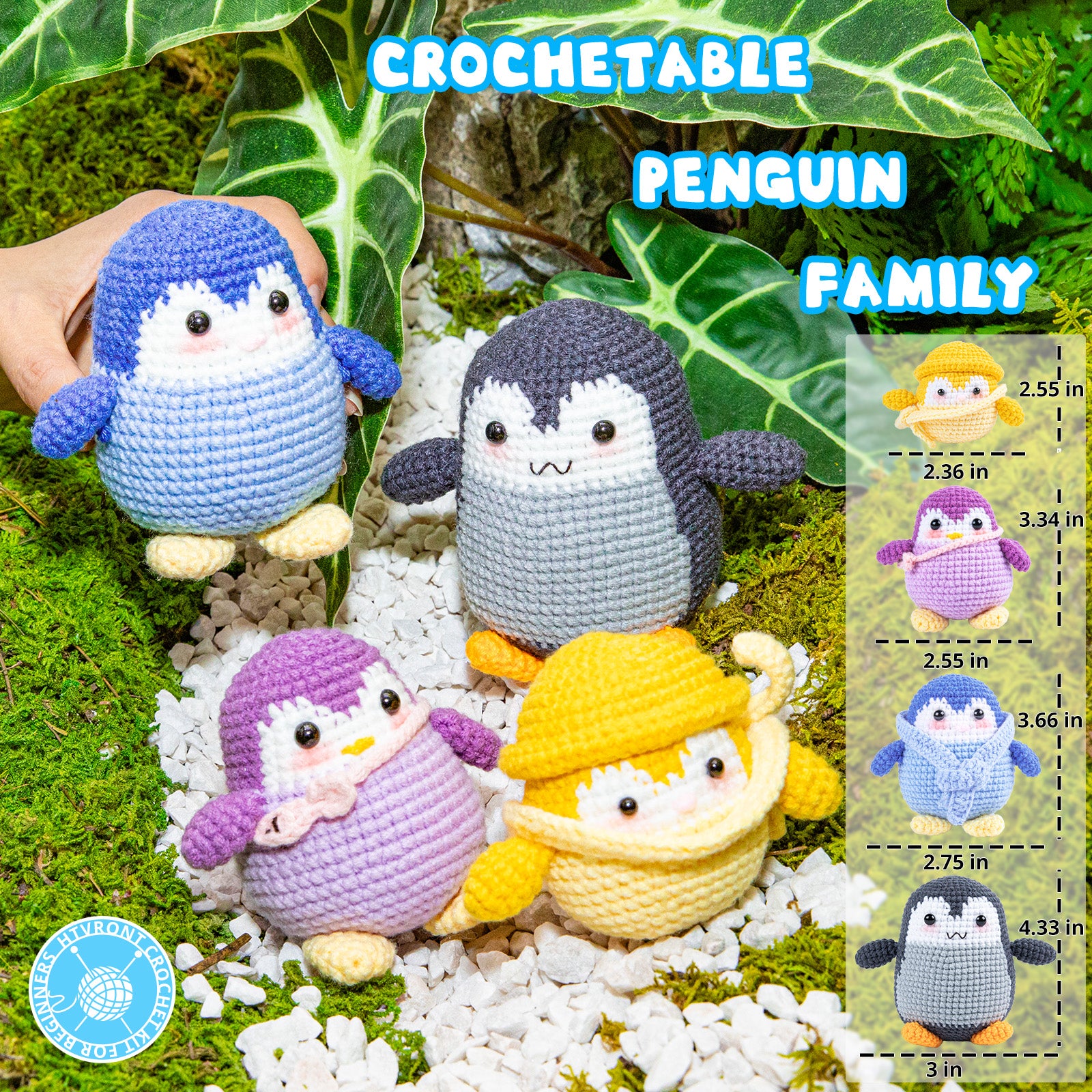 HTVRONT Crochet Kit for Beginners - Starter Crochet Kits with Video Tutorials, Beginner Crochet Kit for Adults Kids Gift - Learn to Crochet Stuffed Animals Knitting Kit Penguin Family(40%+ Yarn)