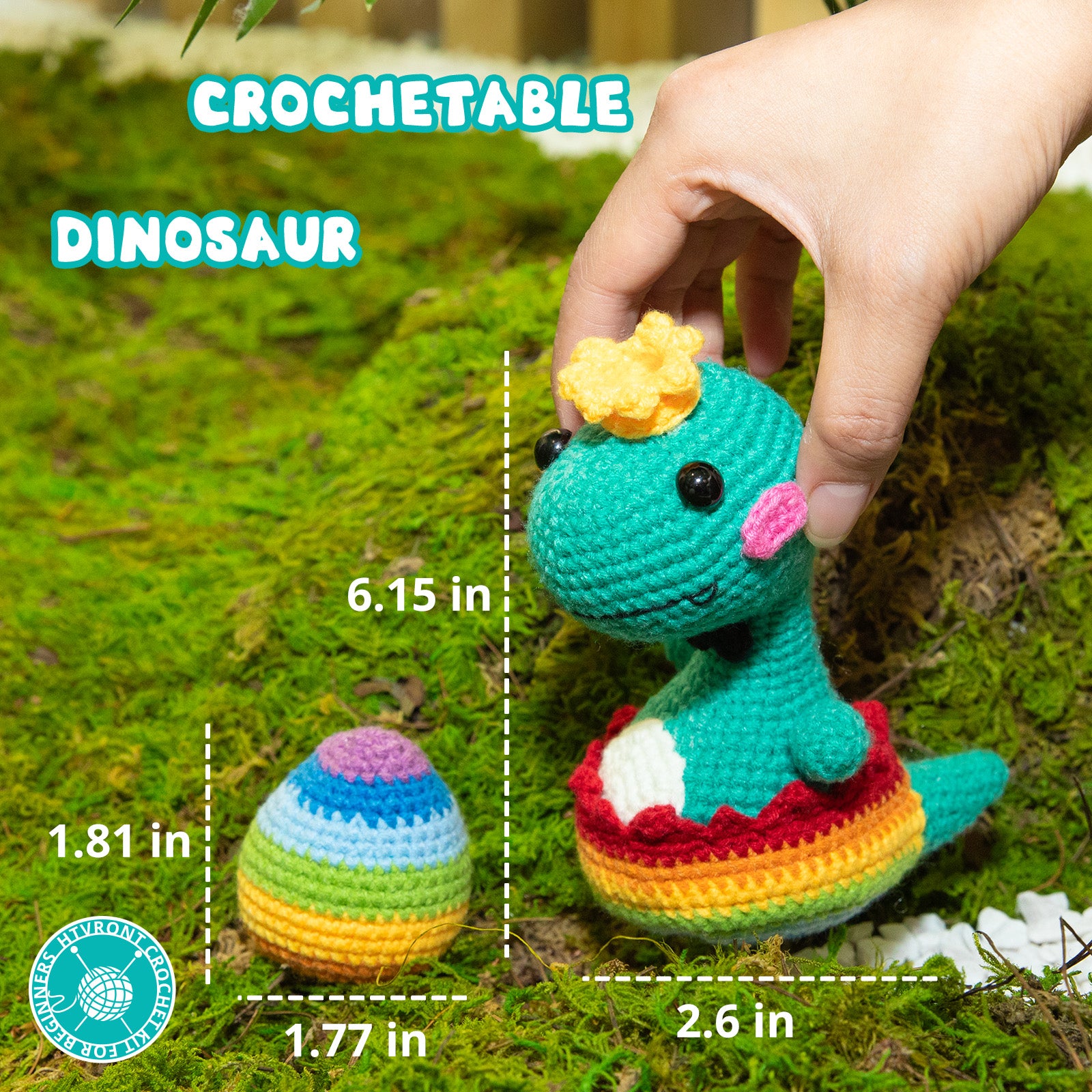 HTVRONT Crochet Kit for Beginners - Beginner Crochet Kit for Adults Kids Gift - Complete Crochet Kits with Step-by-Step Video Tutorials, Easy Learn to Crochet Stuffed Animals Knitting Kit(Dinosaur)