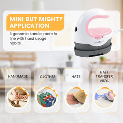 HTVRONT Mini Heat Press Machine – Portable Iron for T-Shirts, Hats & DIY Heat Transfer Projects (Baby Pink)