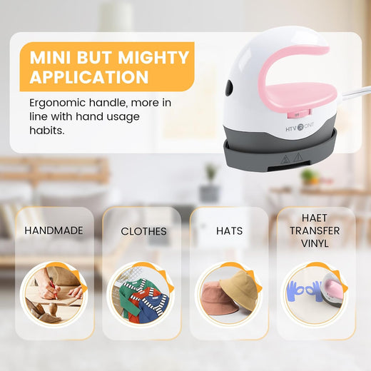 HTVRONT Mini Heat Press Machine – Portable Iron for T-Shirts, Hats & DIY Heat Transfer Projects (Baby Pink)