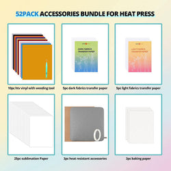 UK-Heat Press Accessories Bundle for Easy Craft - 52 Pcs(included Heat Press Mat 11.5*11.5in+PTFE Teflon Sheet 12*10in)