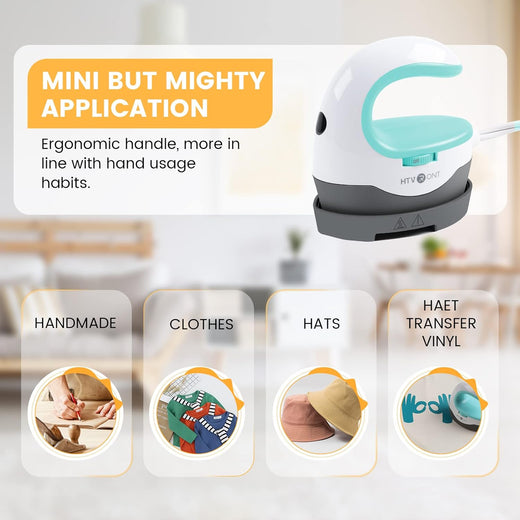 HTVRONT Mini Heat Press Machine – Portable Iron for T-Shirts, Hats & DIY Heat Transfer Projects (Mint Green)