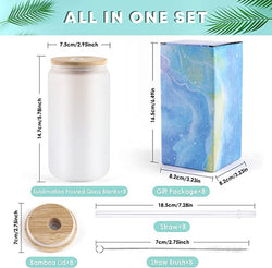 UK-Sublimation Clear/Frosted Glass Blanks with Bamboo Lid - 16oz 4 Pack