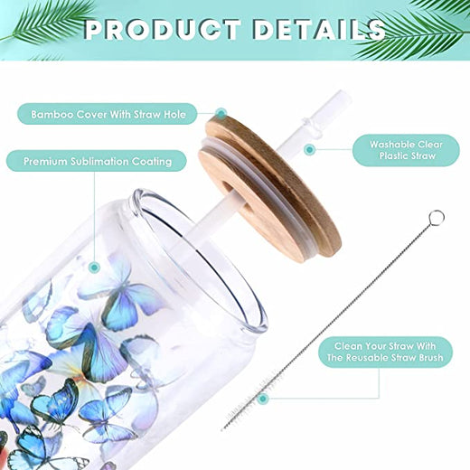 UK-Sublimation Clear/Frosted Glass Blanks with Bamboo Lid - 16oz 4 Pack