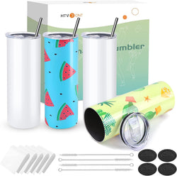 UK-Sublimation Tumbler Blank with Sublimation Paper -  Skinny Straight - 20 OZ（ 4 Pack）