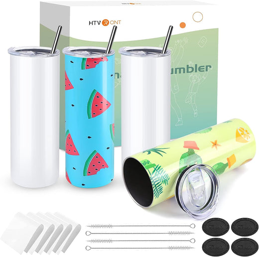 UK-Sublimation Tumbler Blank with Sublimation Paper -  Skinny Straight - 20 OZ（ 4 Pack）