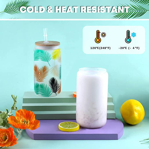 Sublimation Clear/Frosted Glass Blanks with Bamboo Lid - 16oz 4 Pack