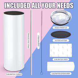 UK-Sublimation Tumbler Blank with Sublimation Paper -  Skinny Straight - 20 OZ（ 4 Pack）