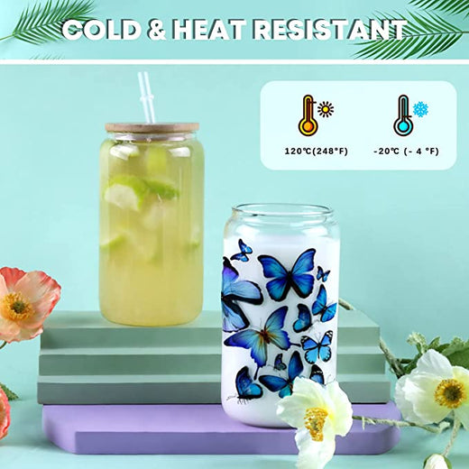 UK-Sublimation Clear/Frosted Glass Blanks with Bamboo Lid - 16oz 4 Pack