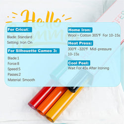 UK-Heat Transfer Vinyl Bundle - 12"x5 Ft (6 Assorted Colors）