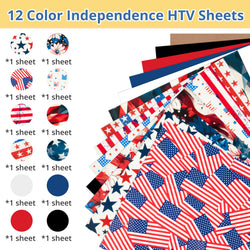 HTVRONT American Flag Heat Transfer Vinyl - 13 Pack 4th of July Iron on Vinyl Pattern HTV Vinyl 12×10inch, Heat Transfer Vinyl for t Shirts Patriotic HTV for Independence Day