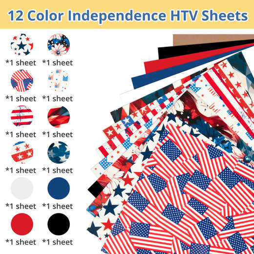 HTVRONT American Flag Heat Transfer Vinyl - 13 Pack 4th of July Iron on Vinyl Pattern HTV Vinyl 12×10inch, Heat Transfer Vinyl for t Shirts Patriotic HTV for Independence Day