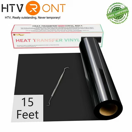 HTVRONT 12 inches x 15 feet Black Heat Transfer Vinyl Roll