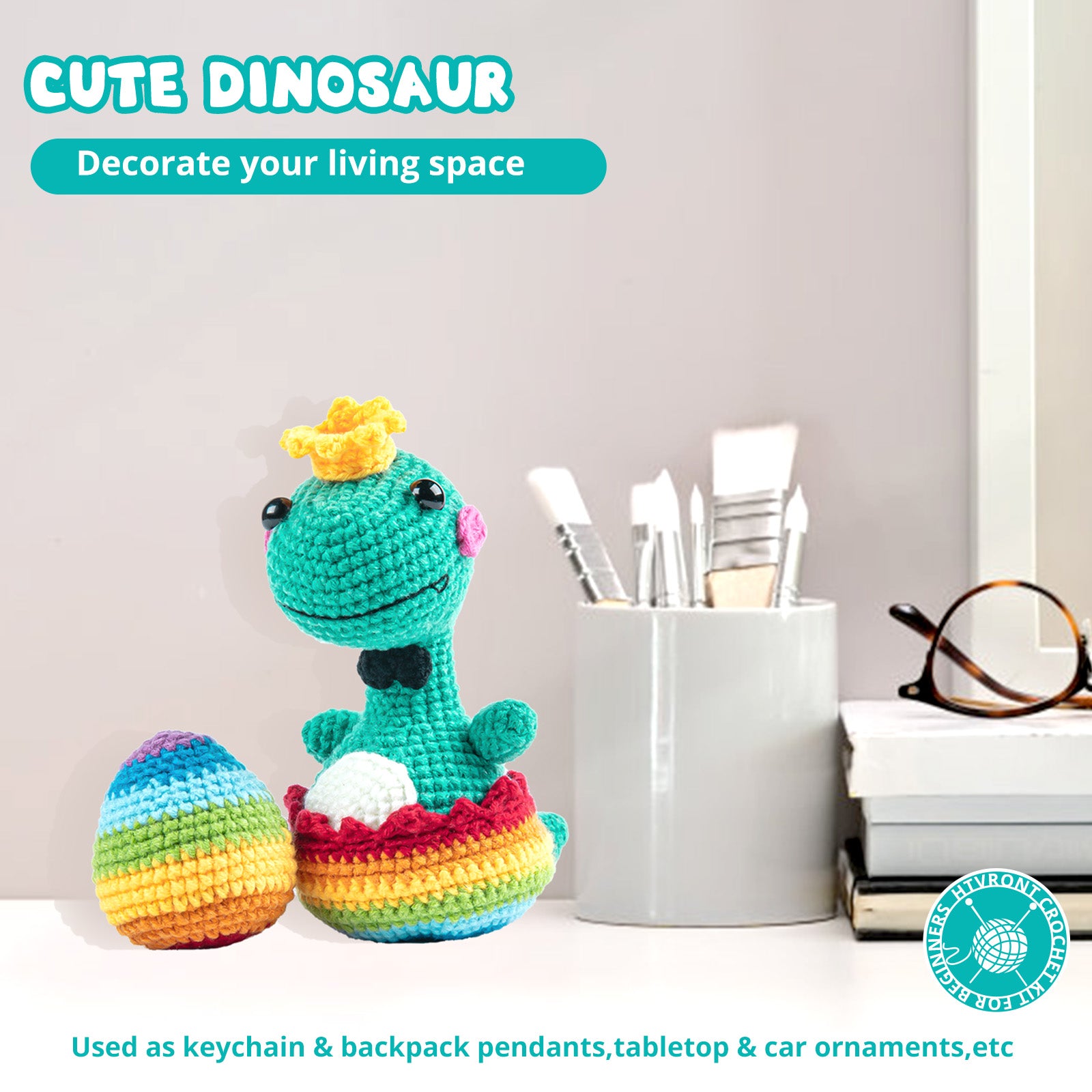 HTVRONT Crochet Kit for Beginners - Beginner Crochet Kit for Adults Kids Gift - Complete Crochet Kits with Step-by-Step Video Tutorials, Easy Learn to Crochet Stuffed Animals Knitting Kit(Dinosaur)