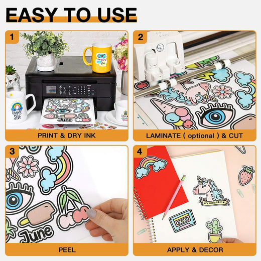 HTVRONT Printable Vinyl for Inkjet Printer & Laser Printer, 40 Pcs Glossy Sticker Paper for Printers, Waterproof & Dry Quickly Printable Vinyl Sticker Paper for HP, Epson and Other Printers - 8.5"x11"