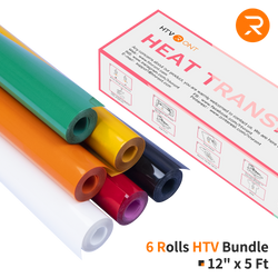 UK-Heat Transfer Vinyl Bundle - 12"x5 Ft (6 Assorted Colors）